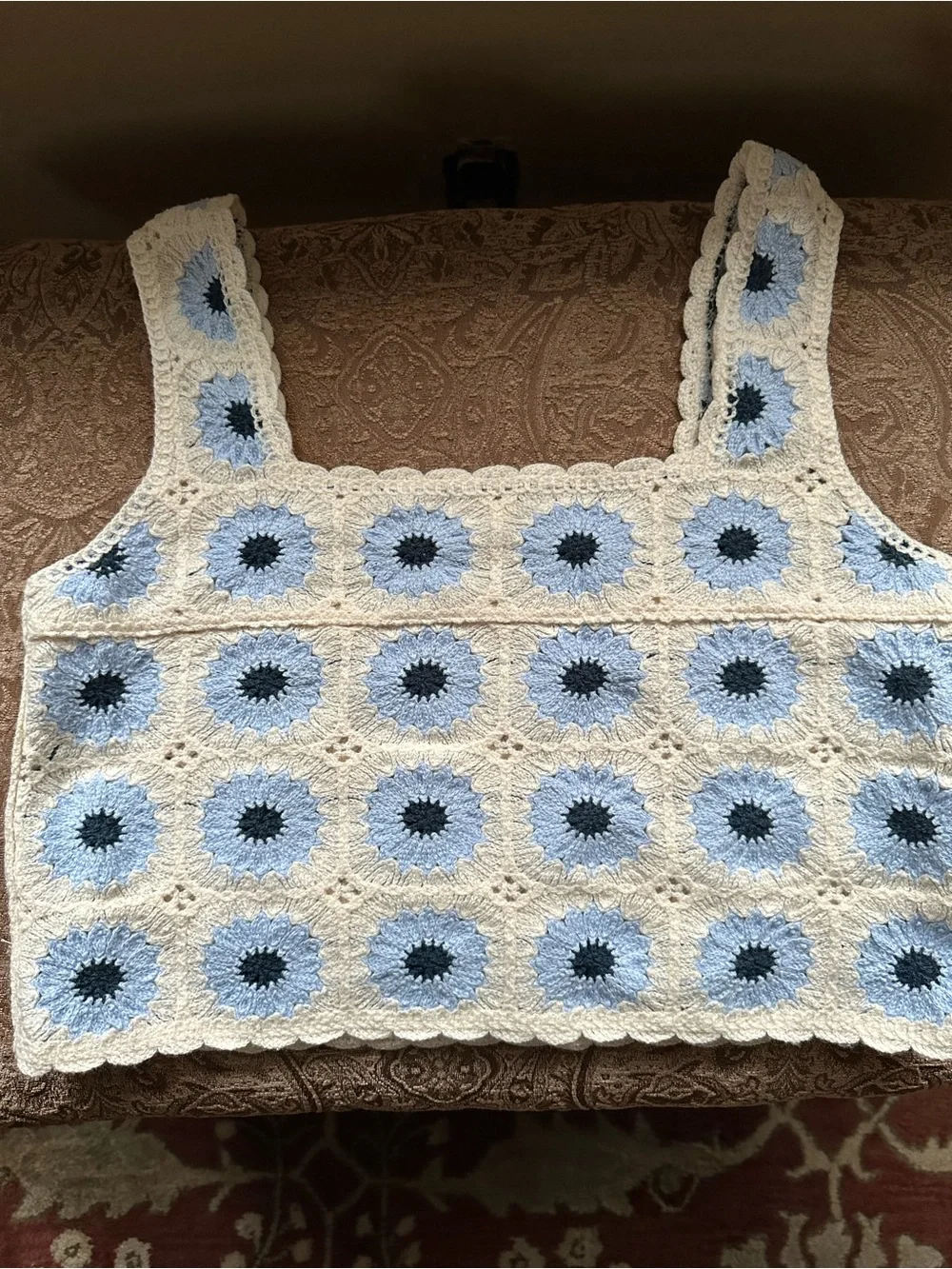 Rebellion Again Blue Floral Crochet Knit Crop Tank Top Medium Boho Festival - Picture 4 of 8